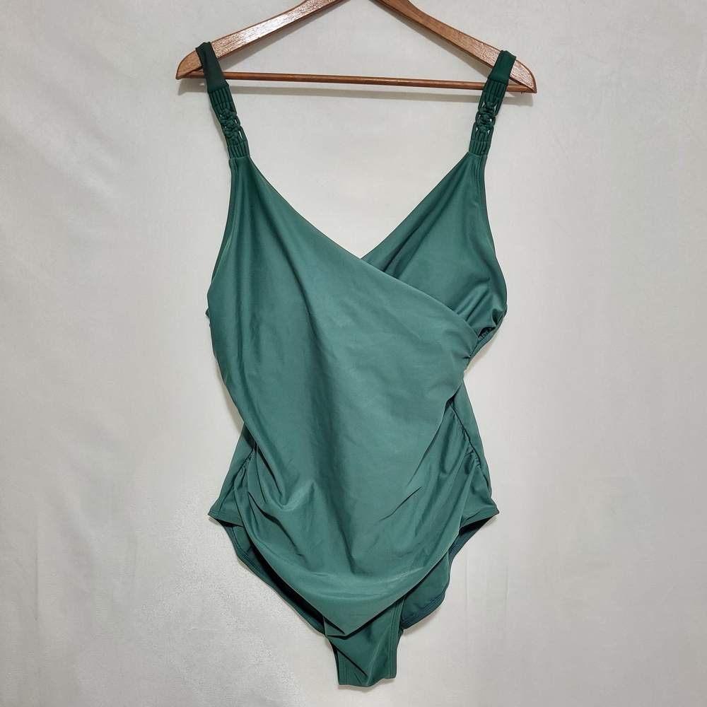 Merona Sage Green Teal Braided One-Piece Swimsuit Women's XL